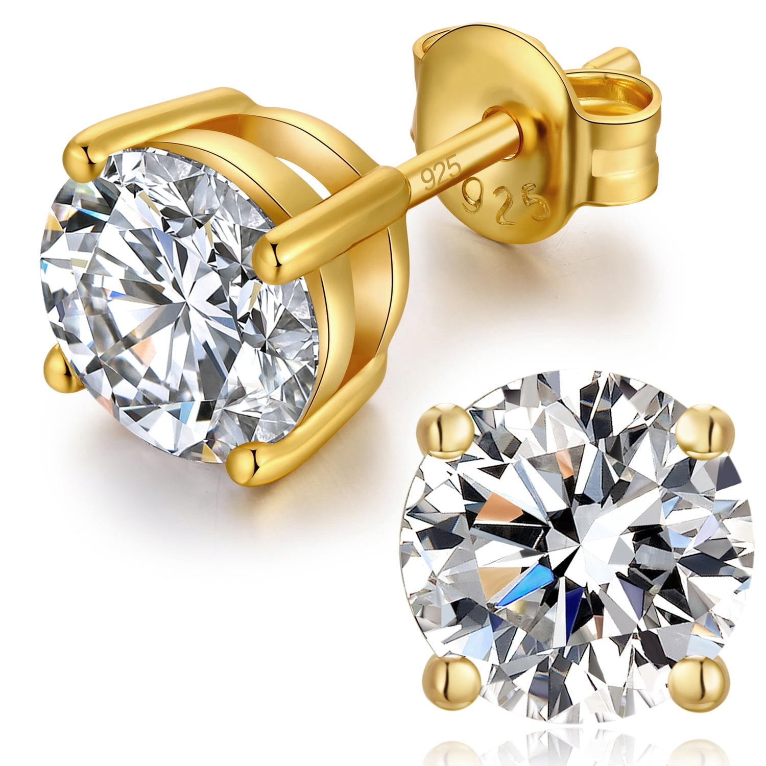 Diamond Earrings Gold Stud Earrings for Men Women Cz Stud Earrings Gold Diamond Stud Earrings Cubic Zirconia Earrings Studs for Women Diamond Studs Fake Diamond Earring Studs 4mm
