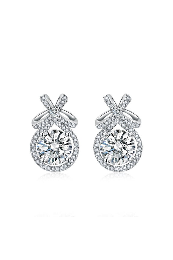 Diamond Earrings for Women Bow Earrings Female S925 Silver Needle Jewelry for Her Birthday Christmas Gift