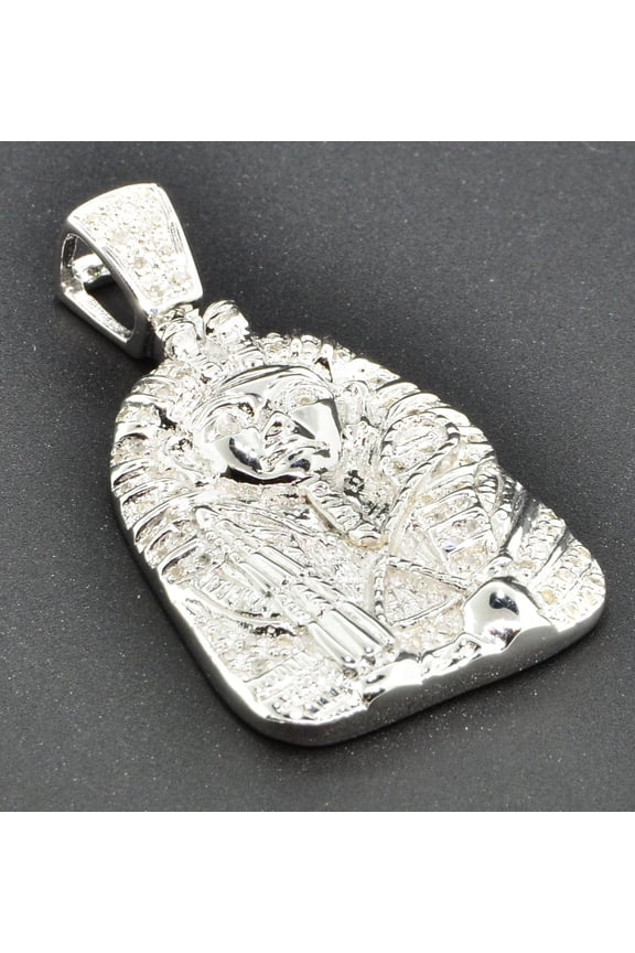 Diamond Egyptian Pharaoh King Tut Mini Pendant .925 Sterling Silver Charm .20 Ct