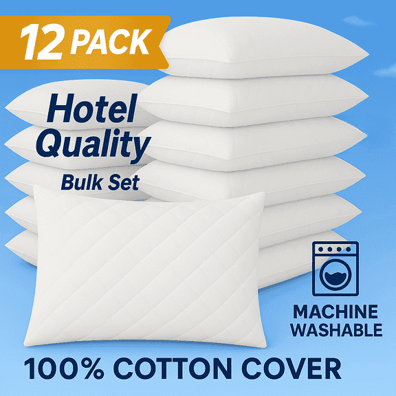 LB Laura Benasse Diamond Bed Pillows, Queen Size, 12-Pack, 100% Cotton Cover, Microfiber Filling, Machine Washable