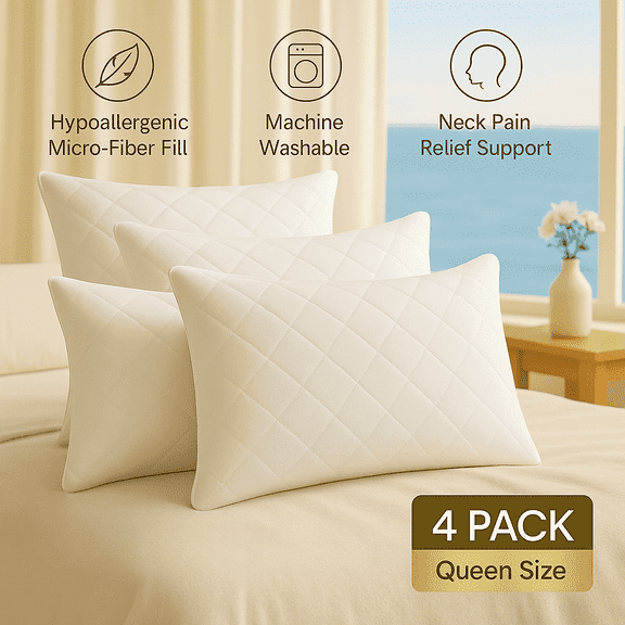LB Laura Benasse Diamond Microfiber Queen Bed Pillows, 4 Pack, Washable, for Side, Back, Stomach Sleepers