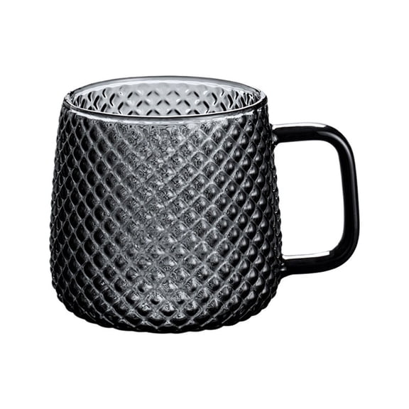 Diamond Embossed Coffee Mugs, 10.8oz Clear Lead-free Borosilicate Glass Cups with Handle