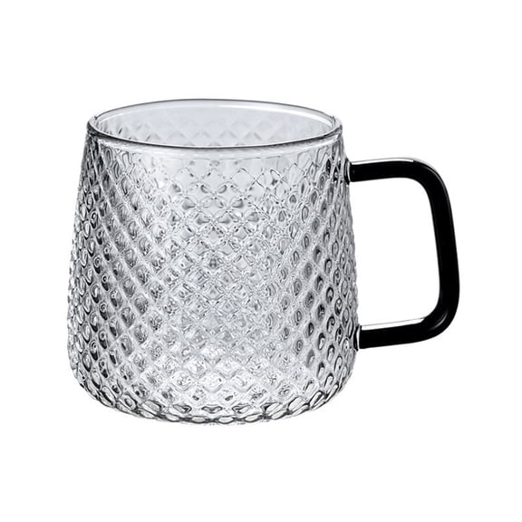 Diamond Embossed Coffee Mugs, 10.8oz Clear Lead-free Borosilicate Glass Cups with Handle
