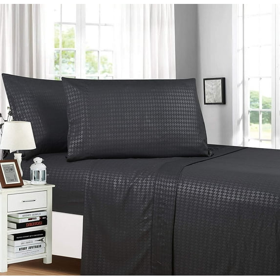 Diamond Embossed Collection 4-Piece Bed Sheet & Pillowcase Set