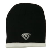 Diamond Embroidered Short Beanie - Black White OSFM