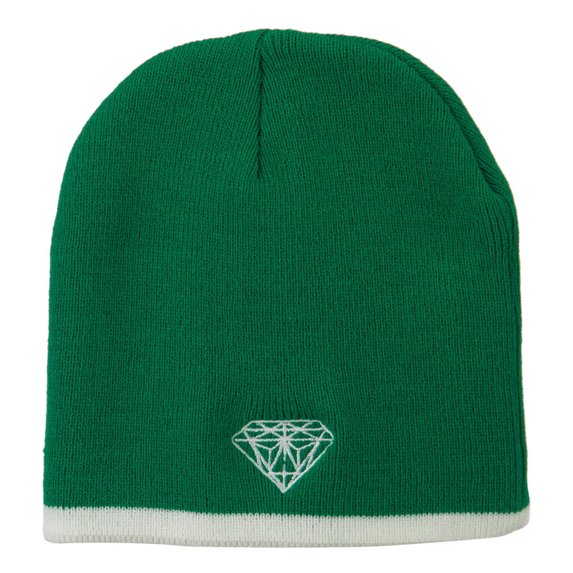 Diamond Embroidered Short Beanie - Kelly White OSFM