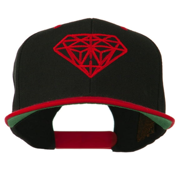 Diamond Embroidered Snapback Two Tone Cap - Black Red OSFM