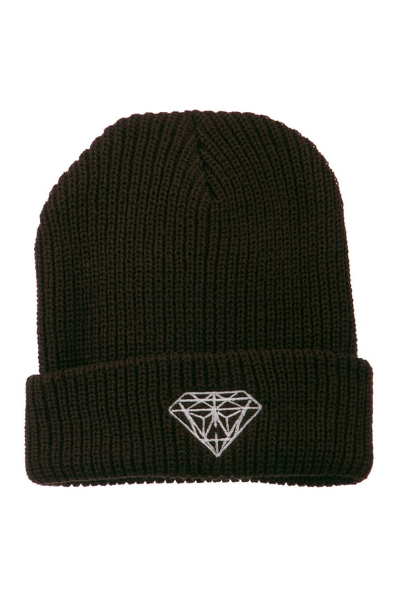 Diamond Embroidered Watch Cap - Brown OSFM