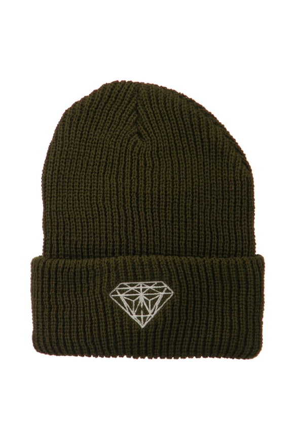 Diamond Embroidered Watch Cap - Olive OSFM