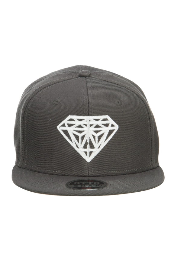 Diamond Embroidered Wool Flat Snapback Cap - Charcoal OSFM