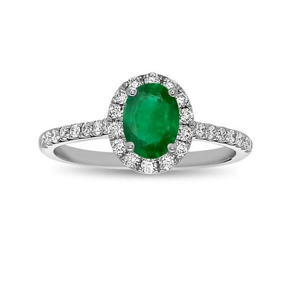 Diamond & Emerald Engagement Ring, 14K White - Size 7.5