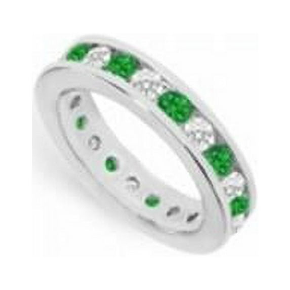 Diamond & Emerald Eternity Band in 14K White Gold 2 CT Second Wedding Anniversary Gift - Size 4.5