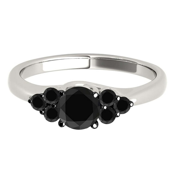 Diamond Engagement Ring For Women 1.50 Carat Round Natural Black Diamond 7-Stone Rings In 10K Solid White Gold