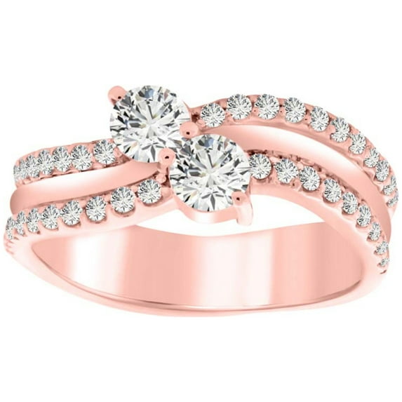 Diamond Engagement Ring For Women 1 Carat Round Shape White Diamond Prong Setting 42 Stone Engagement Ring In 14K Solid Rose White & Yellow Gold