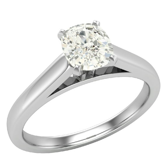 Diamond Engagement Ring For Women Cushion Solitaire 4-Prong GIA Certified 0.50 Carat 14K White Gold (K,I1)