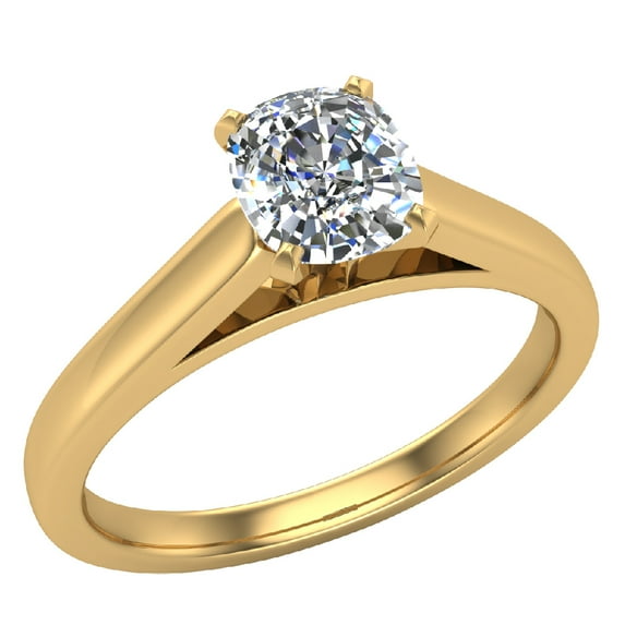 Diamond Engagement Ring For Women Cushion Solitaire 4-Prong GIA Certified 0.50 Carat 18K Gold (G,VS2)