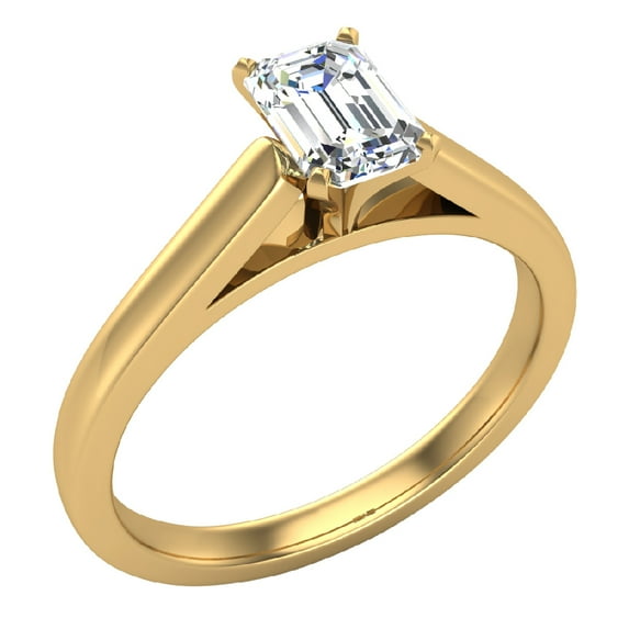 Diamond Engagement Ring For Women Emerald Solitaire 4-Prong GIA Certified 0.50 Carat 14K Gold (H,I1)