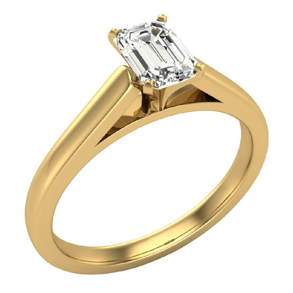 Diamond Engagement Ring For Women Emerald Solitaire 4-Prong GIA Certified 0.50 Carat 14K Gold (J,I1)