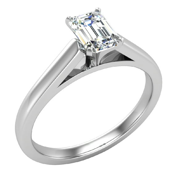 Diamond Engagement Ring For Women Emerald Solitaire 4-Prong GIA Certified 0.50 Carat 18K White Gold (D,VVS)