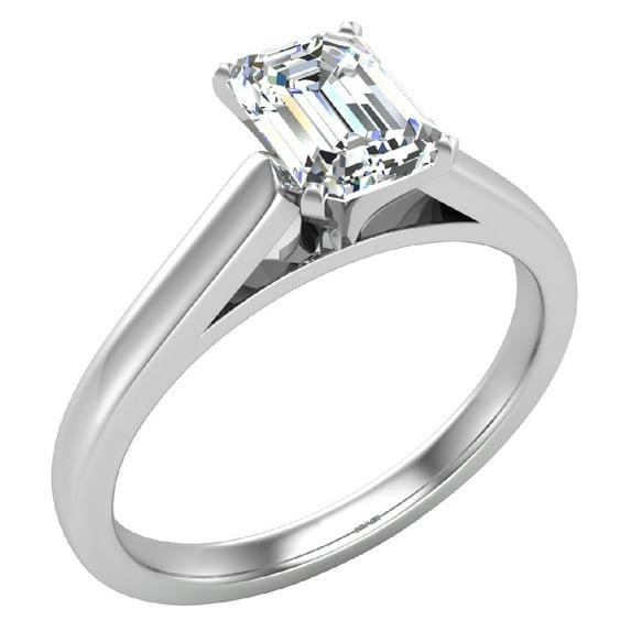 Diamond Engagement Ring For Women Emerald Solitaire 4-Prong GIA Certified 0.75 Carat 18K White Gold (D,VS)