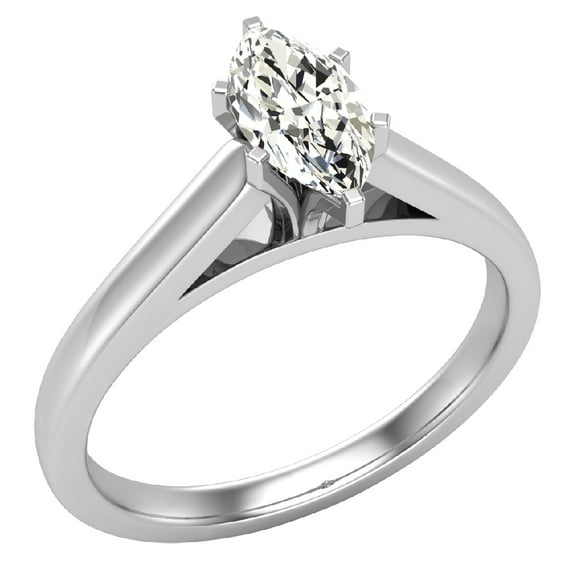 Diamond Engagement Ring For Women Marquise GIA Certified Solitaire 6-Prong 0.50 Carat 14K White Gold (J,SI)