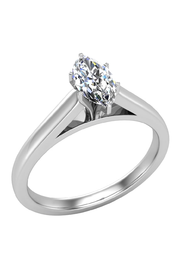 Diamond Engagement Ring For Women Marquise GIA Certified Solitaire 6-Prong 0.50 Carat 18K White Gold (E,VS)