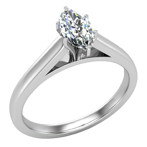 Diamond Engagement Ring For Women Marquise GIA Certified Solitaire 6-Prong 0.50 Carat 18K White Gold (G,SI)