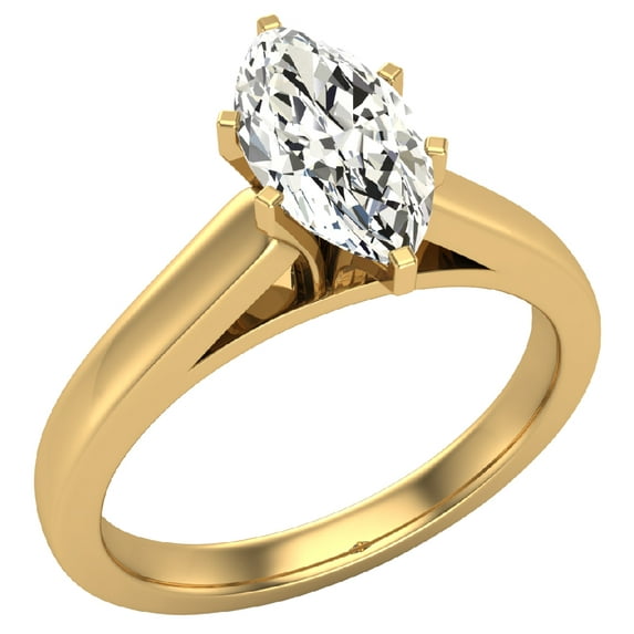 Diamond Engagement Ring For Women Marquise Solitaire GIA Certified 6-Prong 0.75 Carat 14K Gold (J,SI)