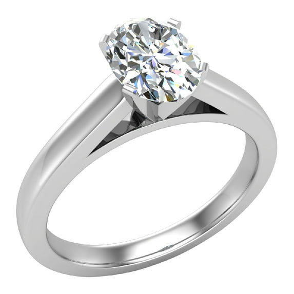 Diamond Engagement Ring For Women Oval Solitaire GIA Certified 4-Prong 0.75 Carat 18K White Gold (E,VS)