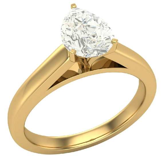 Diamond Engagement Ring For Women Pear Solitaire GIA Certified 3-Prong 0.75 Carat 14K Gold (K,I2)