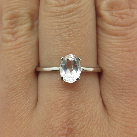 Diamond Engagement Ring Lab Created 14K White Gold Plated Silver 1Ct Oval