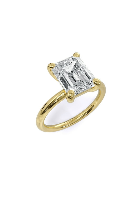 Diamond Engagement Ring VS1 F Emerald Cut 3 Carat Lab-Created CVD Special Solid 14k Yellow Gold