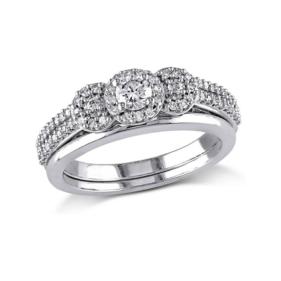 Diamond Engagement Ring and Wedding Band Set 1/2 Carat (Ctw Color H-I Clarity I2-I3) in 10K White Gold