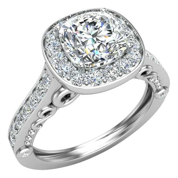 Diamond Engagement Ring for Women Cushion Cut Diamond Halo Rings Filigree Style 18K White Gold 1.15 Carat (G,VS)