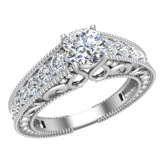 Diamond Engagement Ring for Women Vintage Style 18K White Gold Ring 1.40 CT TW (G,VS2)