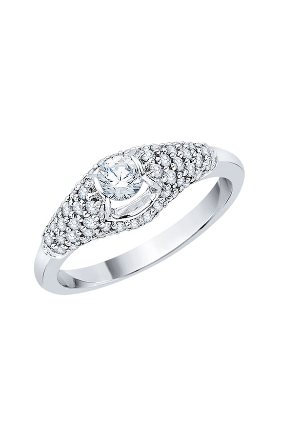 Diamond Engagement Ring in 10K White Gold (5/8 cttw) (I-Color, SI3-I1 Clarity) (Size-5)