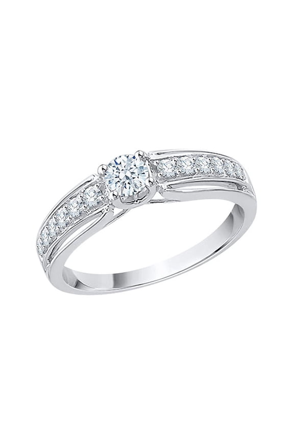 Diamond Engagement Ring in Sterling Silver (3/8 cttw) (I-Color, SI3-I1 Clarity) (Size-9.5)