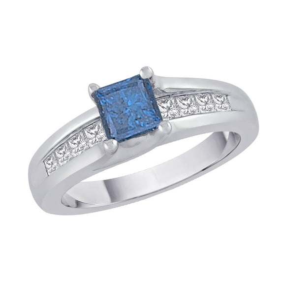 Diamond Engagement Ring with Princess Cut Blue Center Diamond in 14K White Gold (1 cttw)