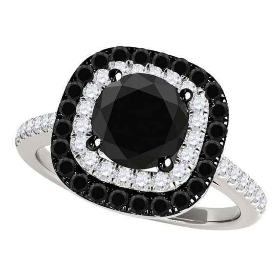 Diamond Engagement Rings For Women 1.50 Carat Natural Black & White Diamond Halo Enagagement Antique Wedding Anniversary Ring For Women In 10K White Rose Yellow Gold