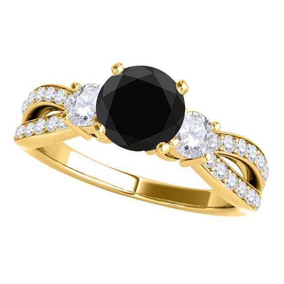 Diamond Engagement Rings For Women 1.75 Carat Natural Black Diamond Split Shank Wedding Anniversary Ring For Women In 14K White Rose Yellow Gold