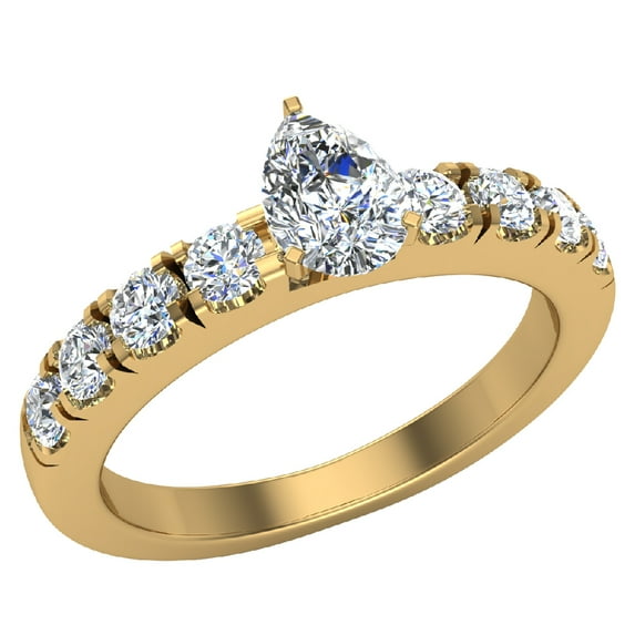 Diamond Engagement Rings For Women GIA Certified Pear Cut Solitaire Diamond Ring 18K Gold 1.00 Carat (E,VVS)