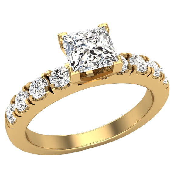 Diamond Engagement Rings For Women GIA Certified Princess Solitaire Diamond Ring 14K Gold 1.00 Carat (I,SI)