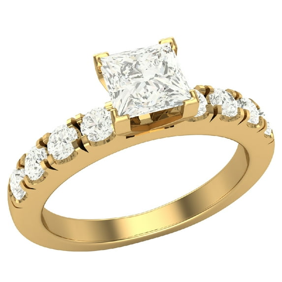 Diamond Engagement Rings For Women GIA Certified Princess Solitaire Diamond Ring 14K Gold 1.10 Carat (L,I1)