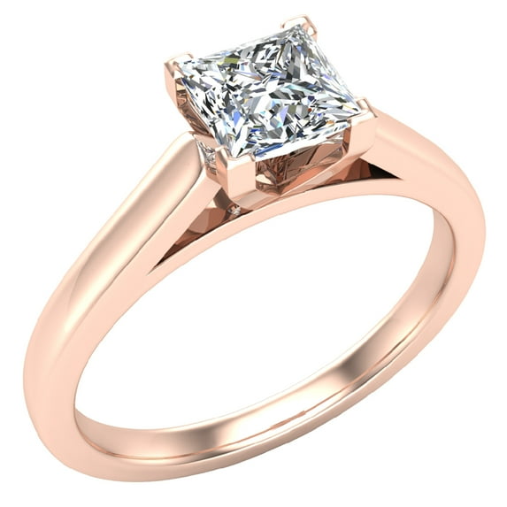 Diamond Engagement Rings For Women GIA Certified Princess Solitaire Diamond Ring 14K Rose Gold 0.50 Carat (I,SI)