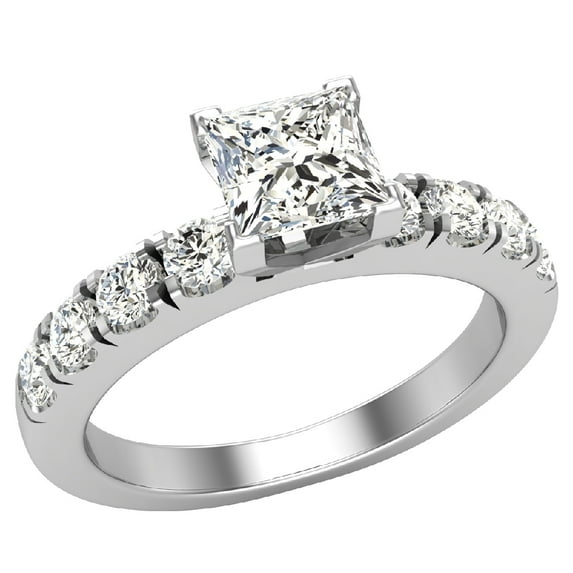 Diamond Engagement Rings For Women GIA Certified Princess Solitaire Diamond Ring 14K White Gold 1.10 Carat (H,SI)
