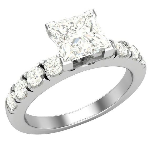 Diamond Engagement Rings For Women GIA Certified Princess Solitaire Diamond Ring 14K White Gold 1.20 Carat (K,I1)