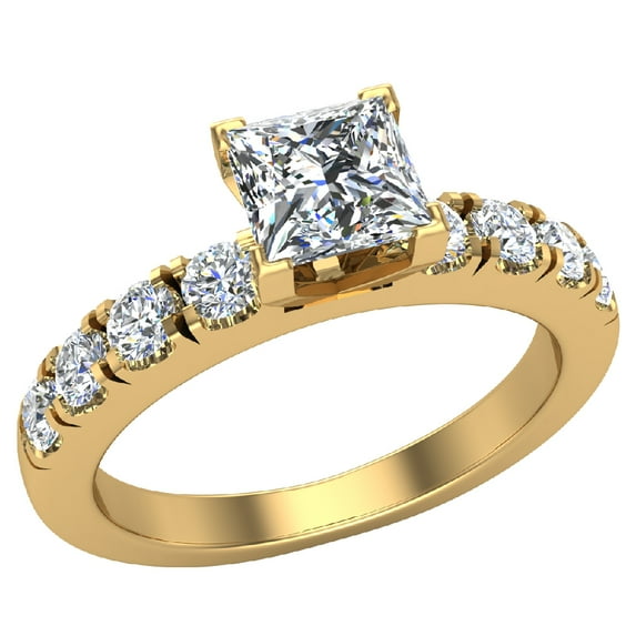 Diamond Engagement Rings For Women GIA Certified Princess Solitaire Diamond Ring 18K Gold 1.00 Carat (G,VS2)