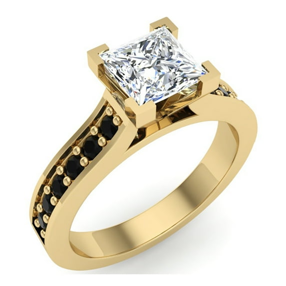 Diamond Engagement Rings Princess Cut Black Diamond Rings Gift Ring Box Authenticity Cards 1.10 CT TW ( I, I1)