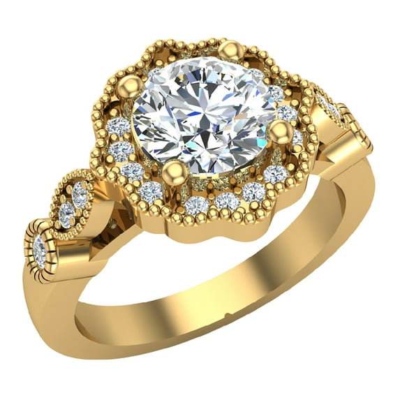 Diamond Engagement Rings for Women Floral Milgrain Halo Rings 18K Gold 1.25 CT TW GIA Certified (G,SI1)