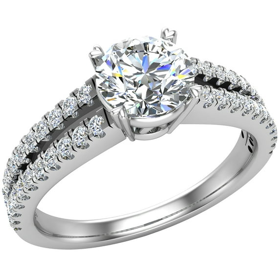 Diamond Engagement Rings for Women Round Brilliant Diamond Rings Split Shank 14K White Gold 1.10 Carat (F,VS1)